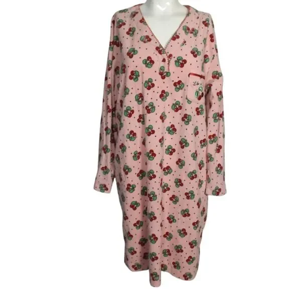MARY ENGELBREIT Nightgown/Pajama top, XL, Pink, Cherries, Fleece, Life Is Sweet - Picture 8 of 11